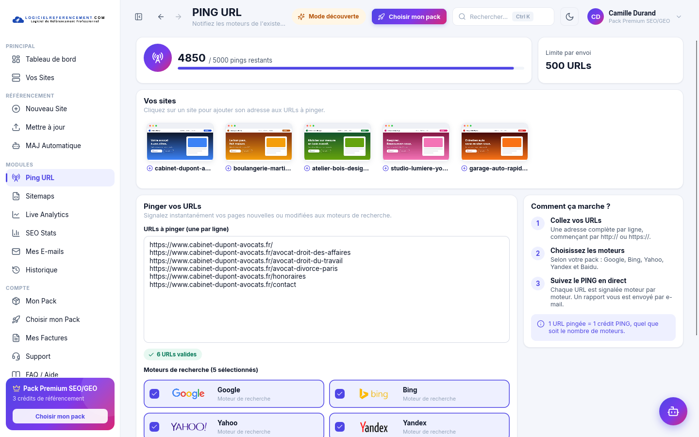 Ping URL Ping URL : signaler ses nouvelles pages aux moteurs de recherche pour être découvert plus vite